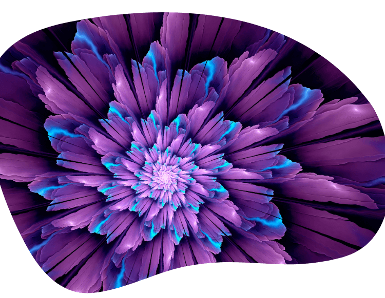 An artistic illustration of a purple-magenta flower with a bright center that extends out into the petals in a fractal pattern style.